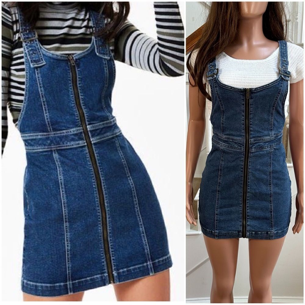Pacsun denim zip front jumper dress